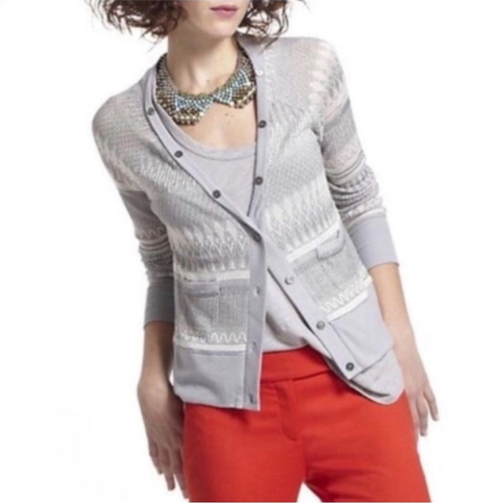Anthropologie Postmark cardigan sweater gray silver metallic sz M